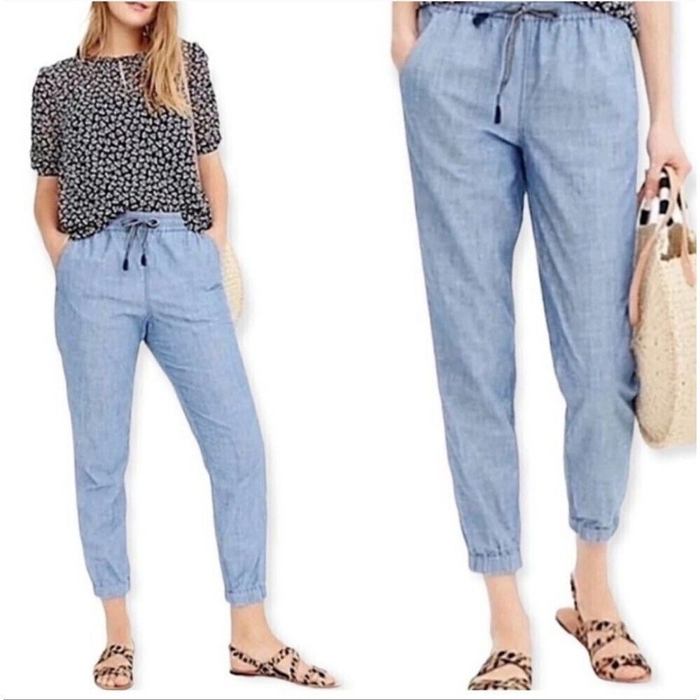 J. Crew Point Sur Seaside Jogger Pant Blue Chambray Cotton Beachy Casual…